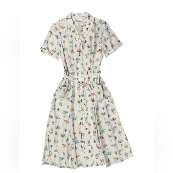 HVN Short Sleeve Silk Maria Dress Palm Tree Print NWT - threedaughtersproperties.com HVN Short Sleeve Silk Maria Dress Palm Tree Print NWT - threedaughtersproperties.com
